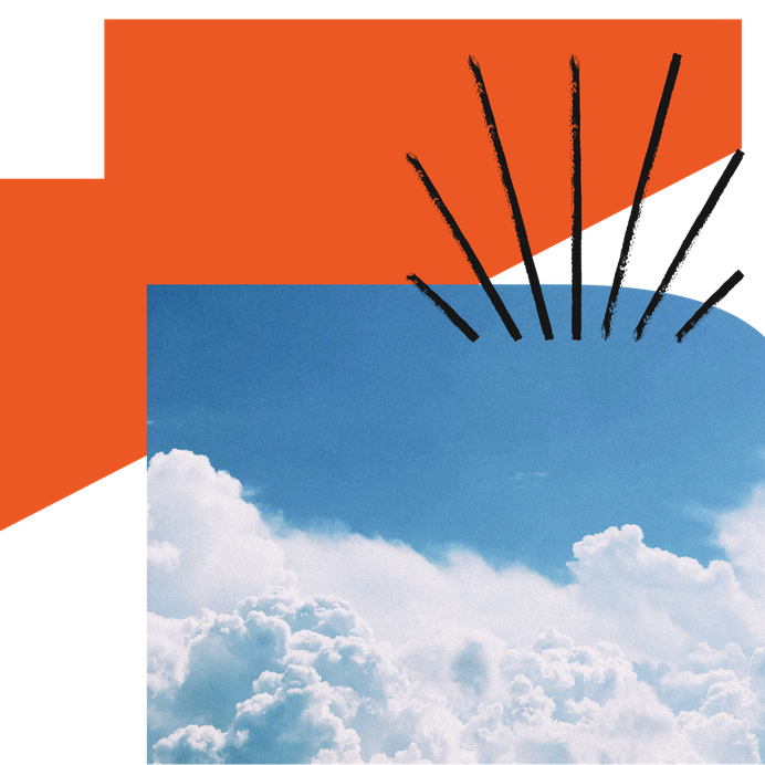 Shape with cut out of sky and squiggle