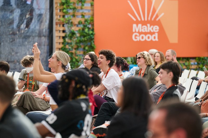 People at mozfest engaged in the main stage moment