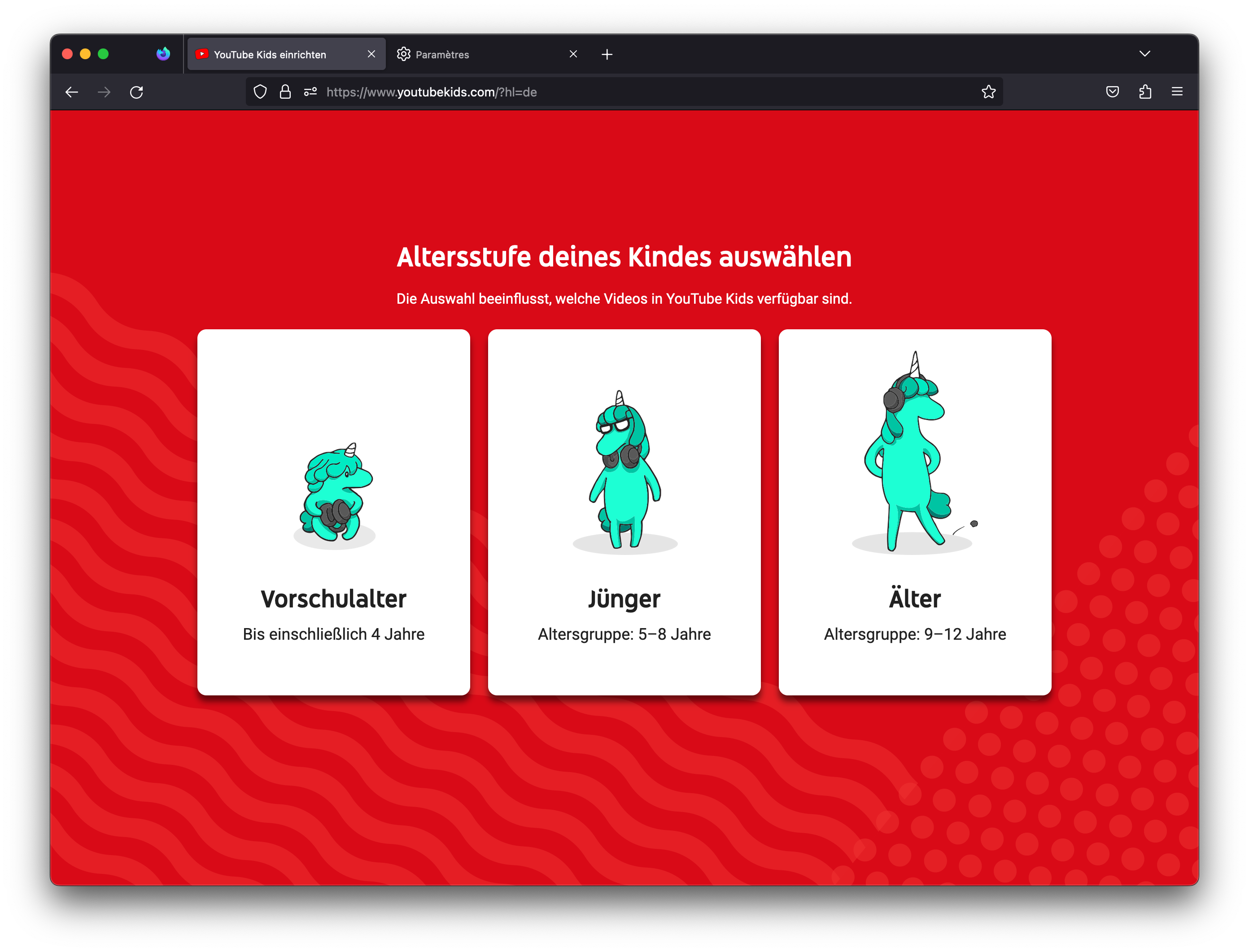 Eltern wählen, in welche Alterskategorie ihr Kind fällt, bevor dieses YouTube Kids nutzen kann