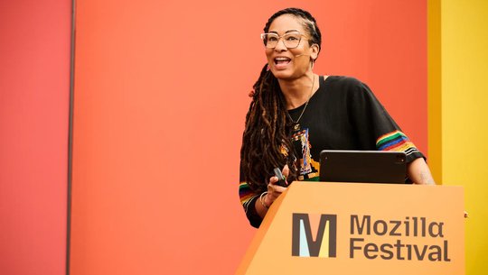 Ruha Benjamin on stage at Mozilla Festival 2025