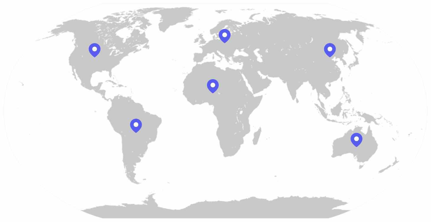 Mapa de todos los lugares de procedencia de los colaboradores financiados por Mozilla