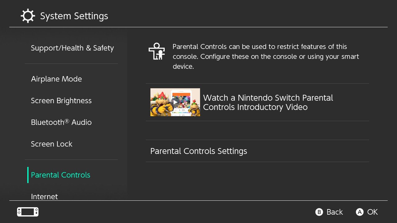 Nintendo Switch Parental Controls panel