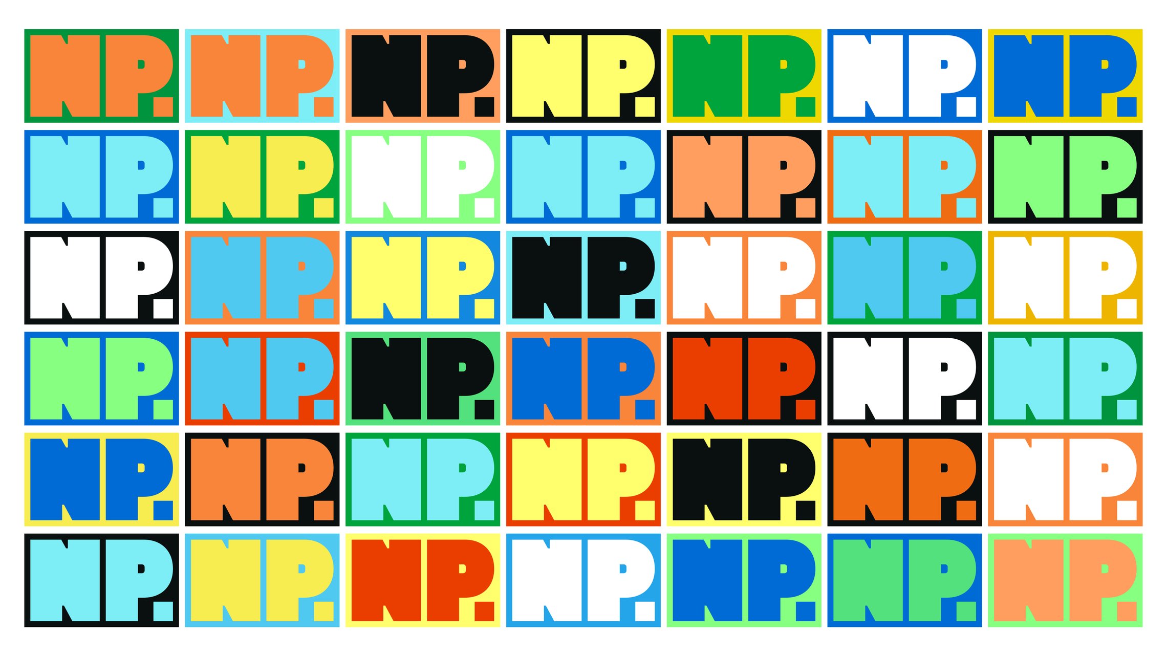 Step and repeat pattern of Nothing Personal magazine logos in various colours