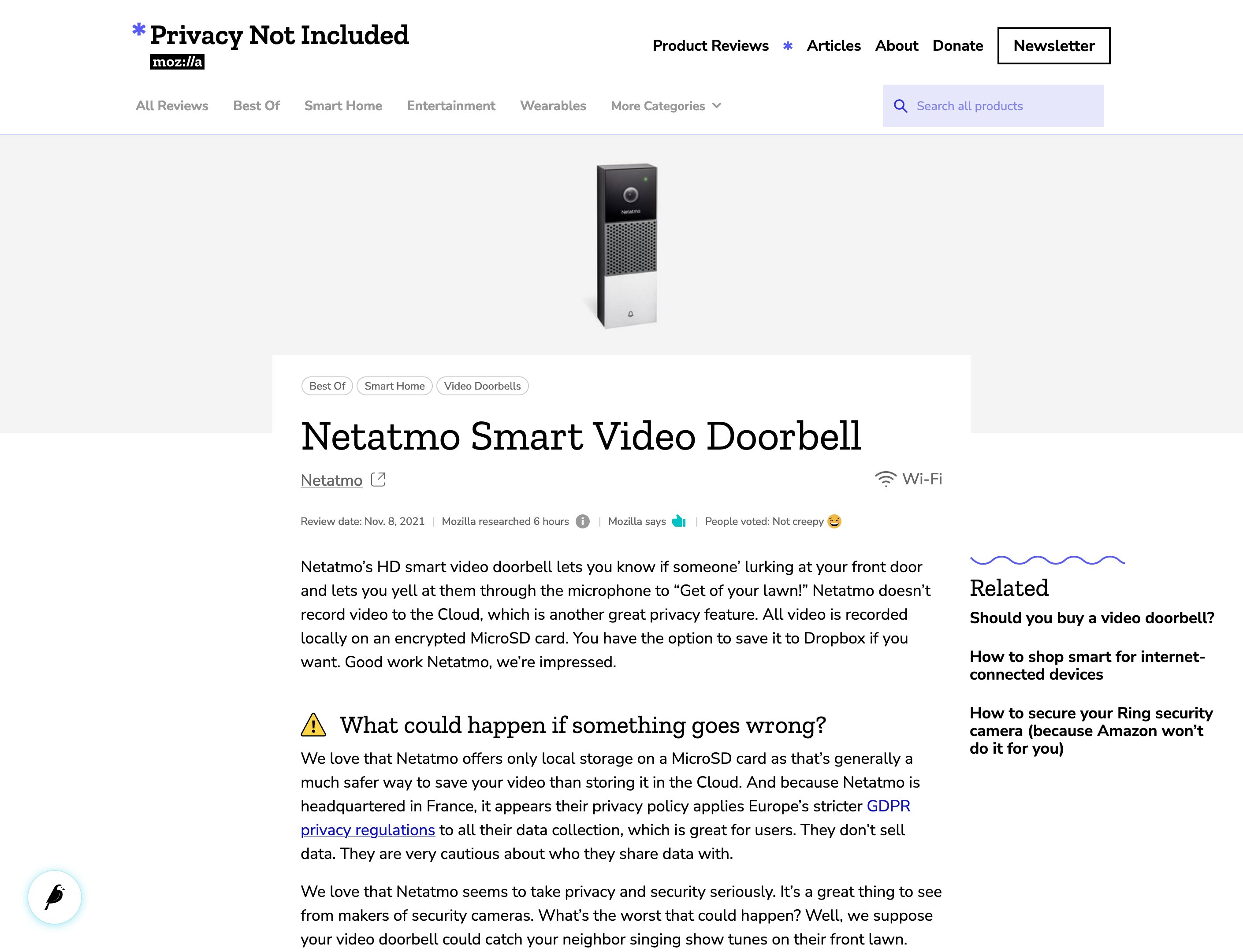 Screenshot of netatmo's product page