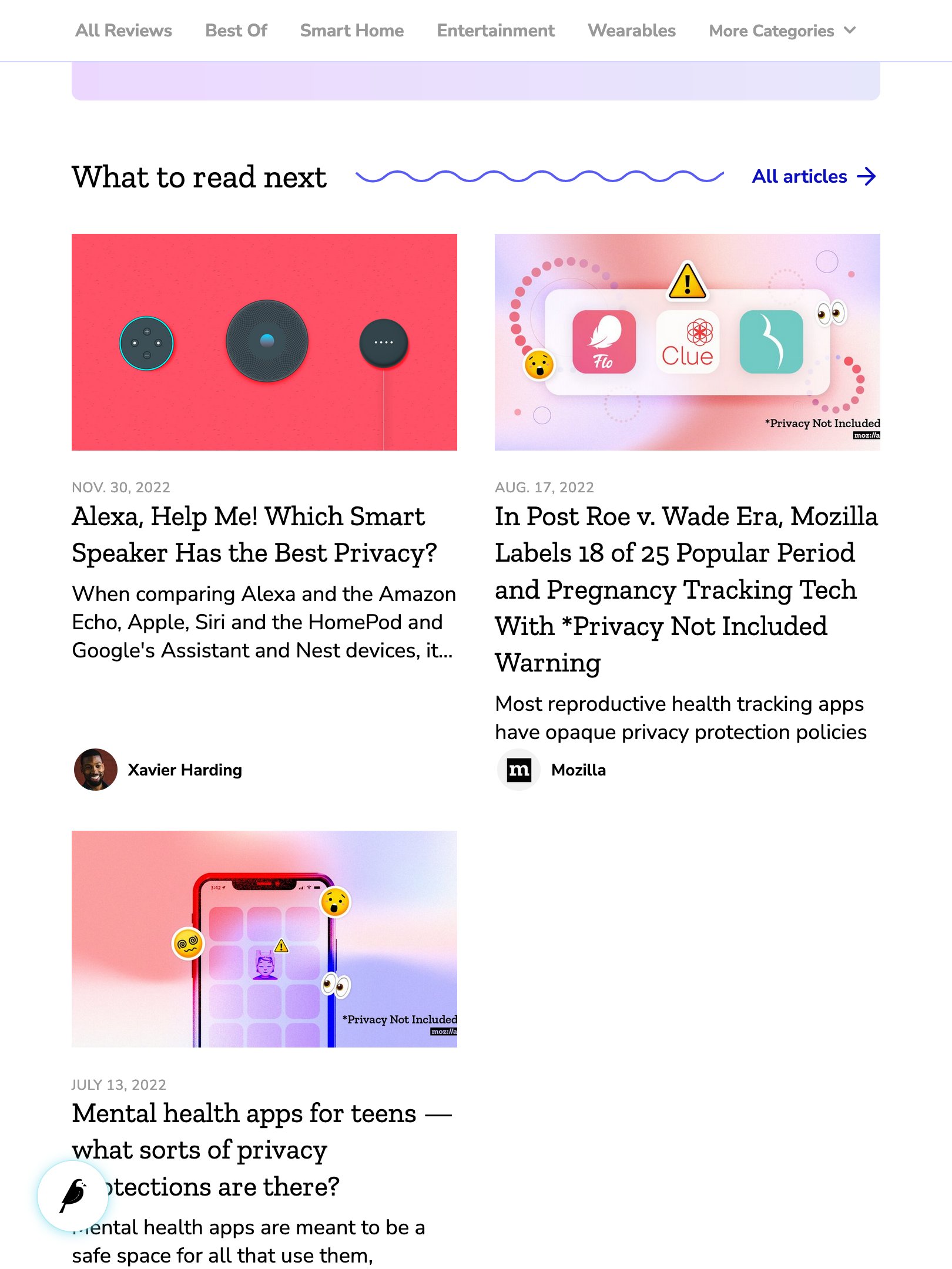 Screenshot of related articles UI