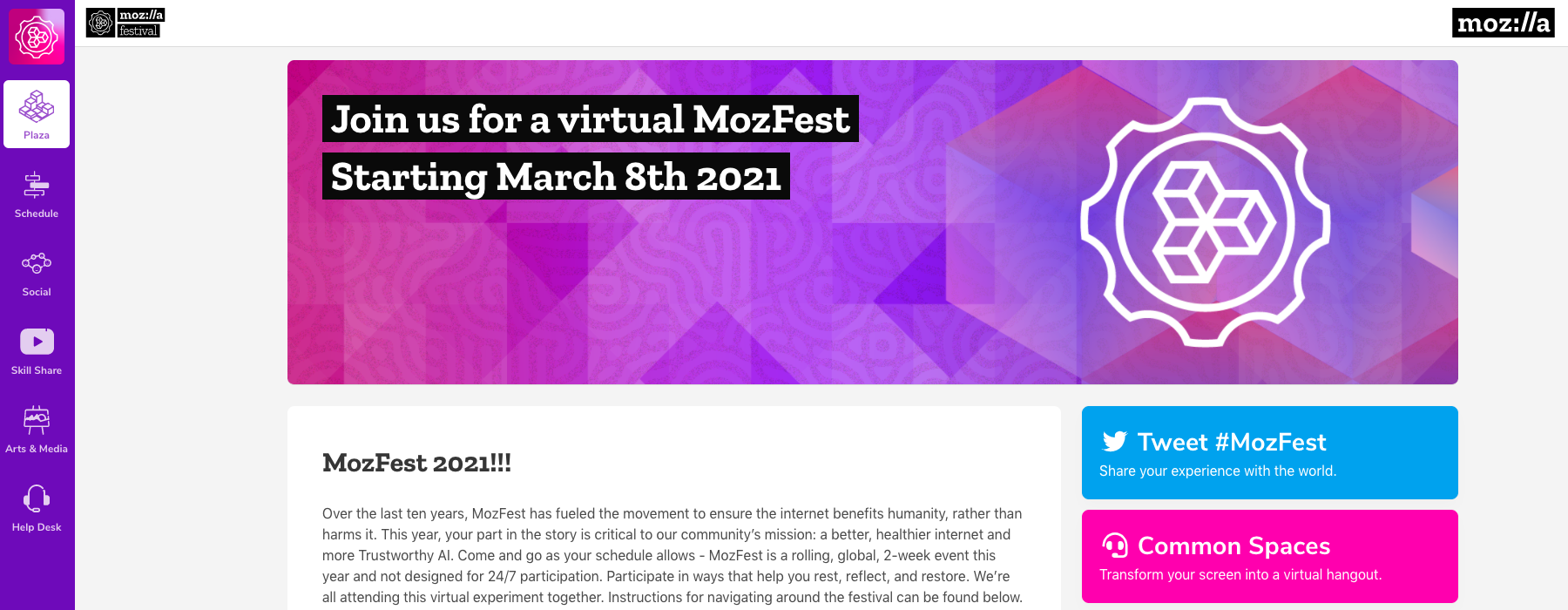 Screenshot of schedule landing page
