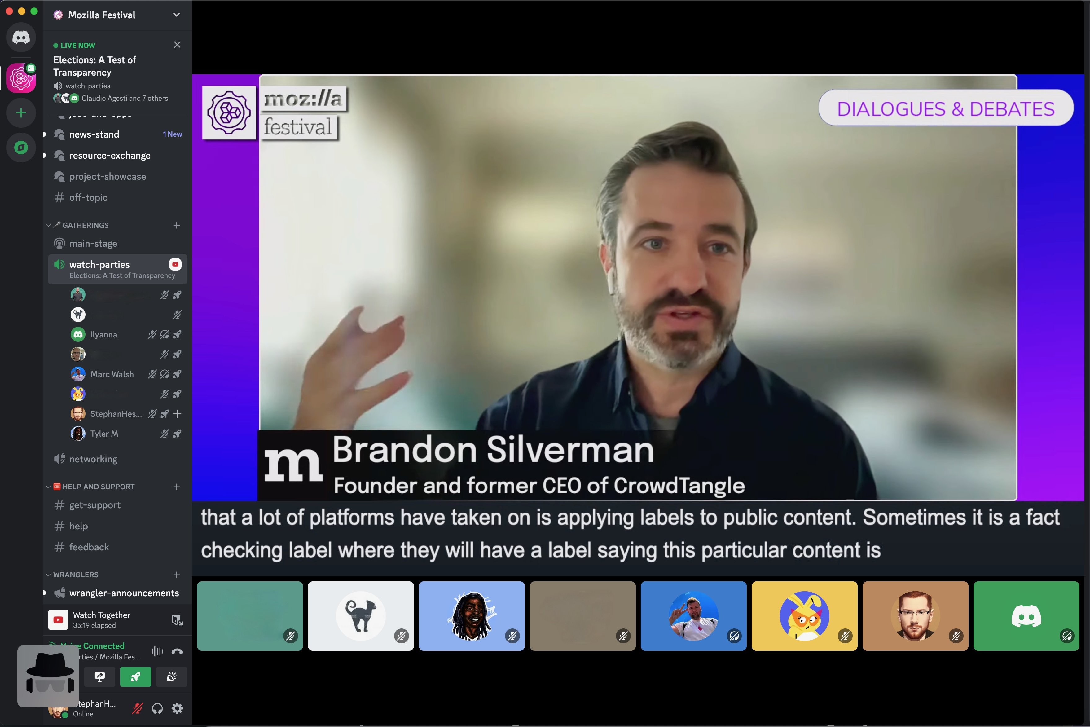 An image of a MozFest Virtual Gathering taking place in Discord