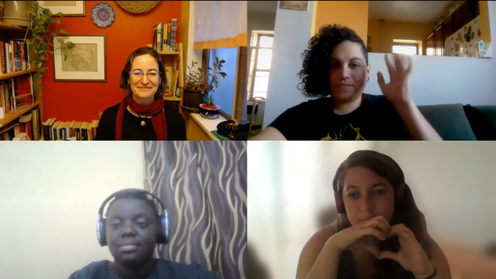 Zoom screenshot of the four female speakers at the MozFest Session: An open Conversation About the Intersections of Gender, Technologies, & Privacy