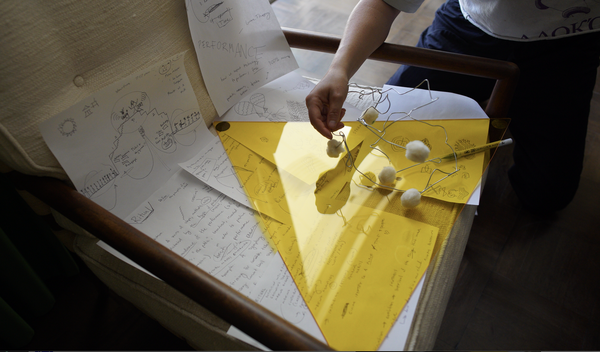 A yellow piece of paper on a table