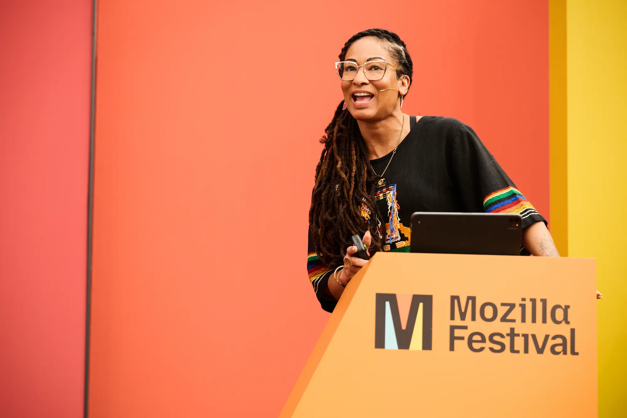 Ruha Benjamin on stage at Mozilla Festival 2025
